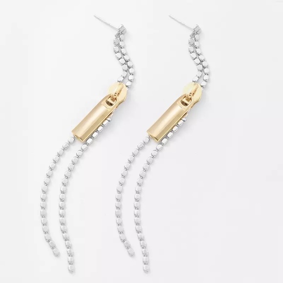 Zipper Tassel Silver and Gold Two-Tone Earrings - Picture 6 of 6